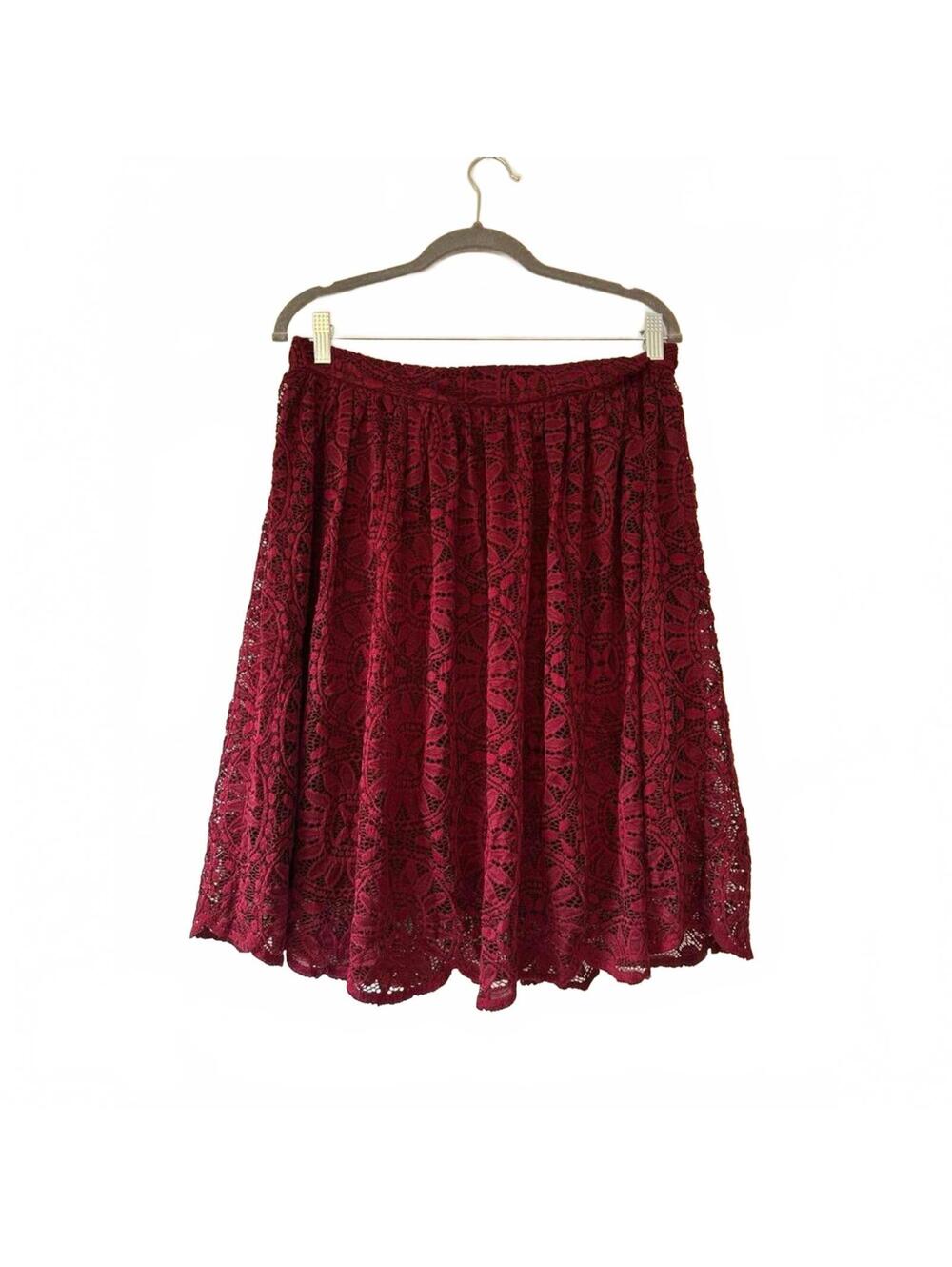 Xhilaration Burgundy Floral Lace A-Line Skirt Size L
